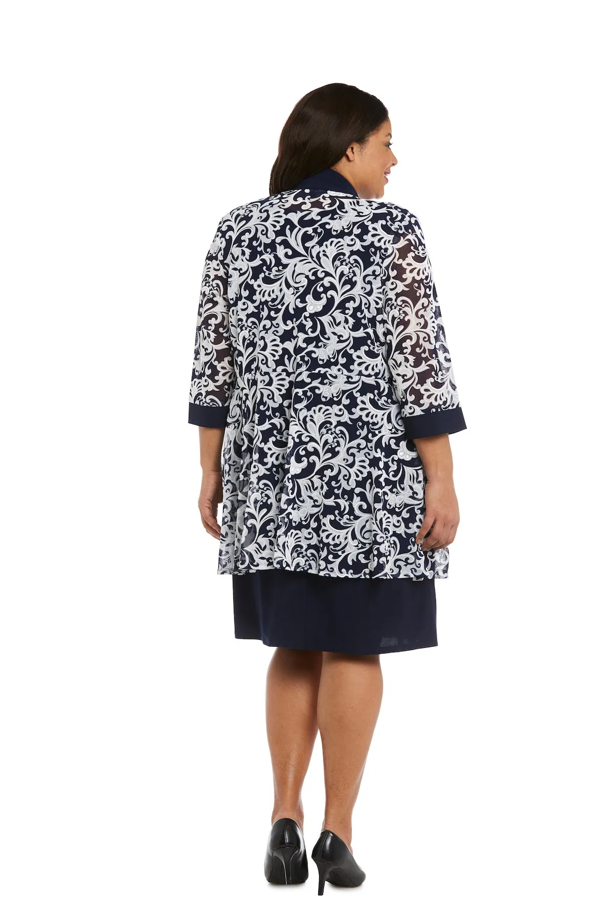 Swirled Daytime Printed Jacket Dress With Detachable Necklace - Plus sold by R&M Richards product image thumbnail 2