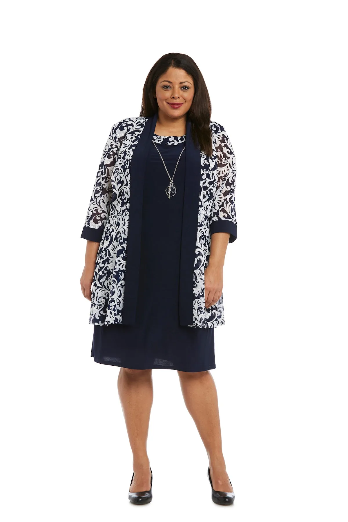 Swirled Daytime Printed Jacket Dress With Detachable Necklace - Plus sold by R&M Richards
