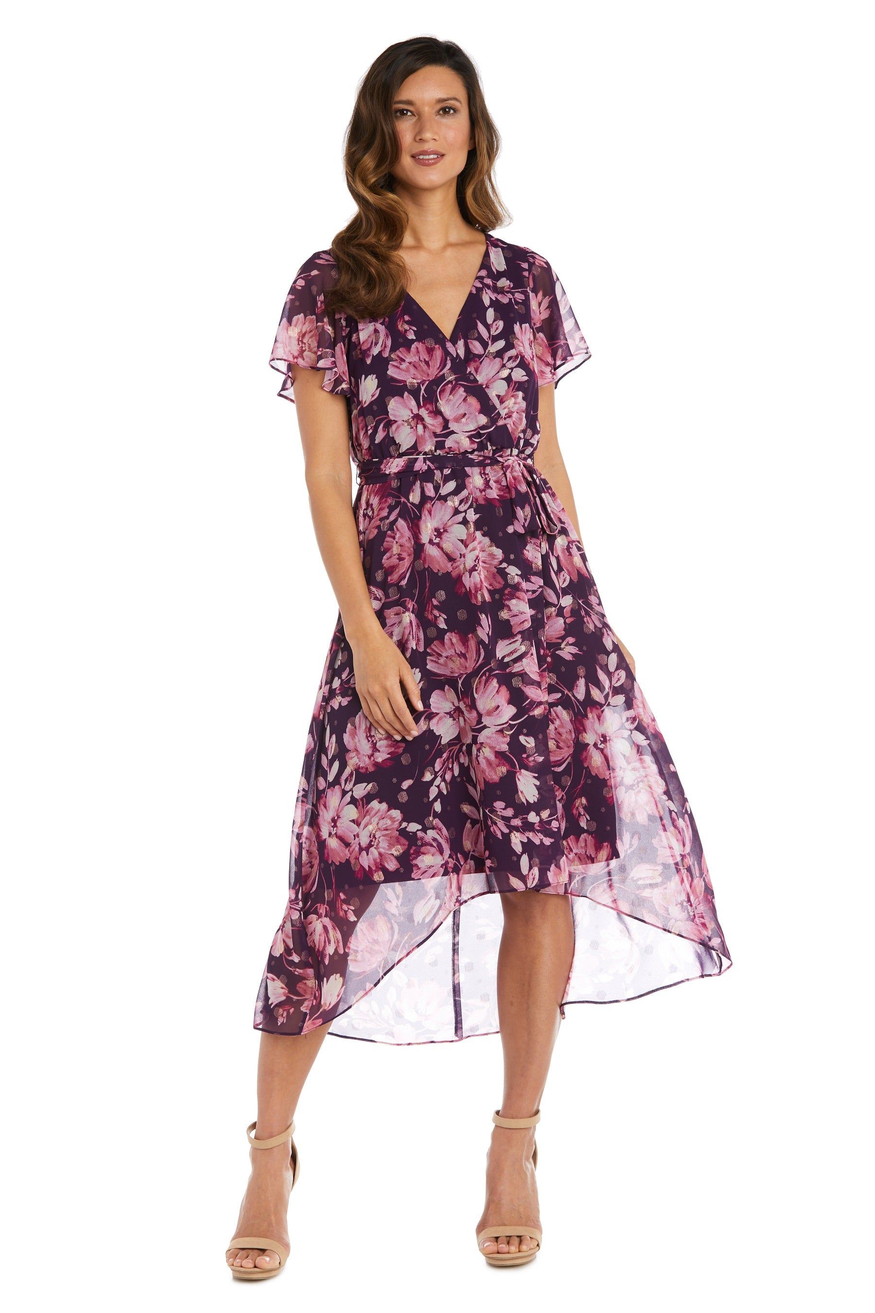 Silky Print Chiffon With Foil High Low Wrap Dress sold by R&M Richards