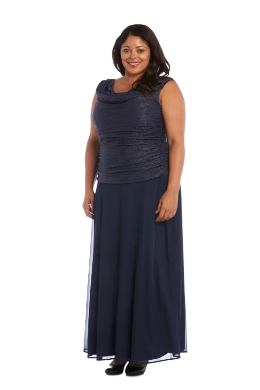 Glitter Knit Ruched Top with Long Chiffon Skirt - Plus sold by R&M Richards