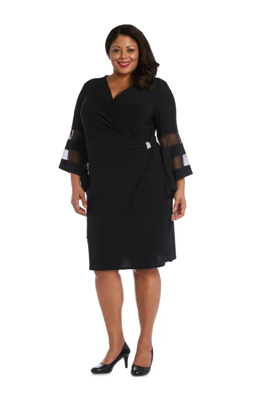 Wraparound Knee-Length Dress with Bell Sleeves - Plus sold by R&M Richards