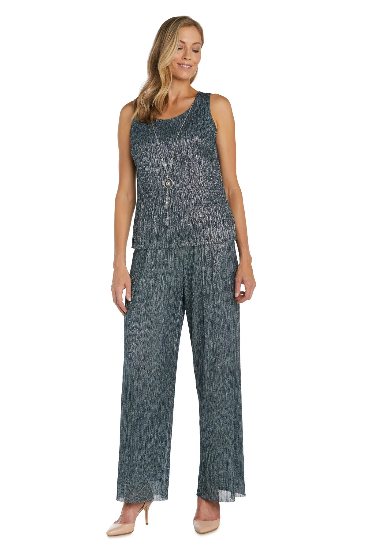 Three Piece Crinkle Pantsuit with A Mesh Chiffon Jacket and Necklace - Petite sold by R&M Richards product image thumbnail 4