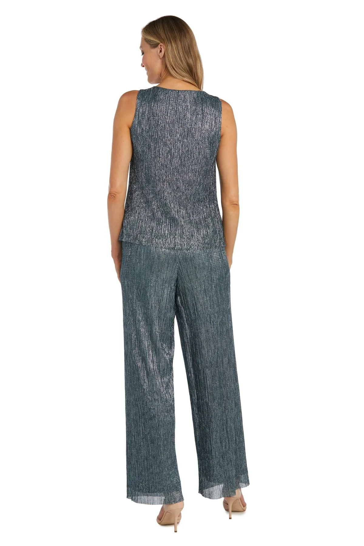 Three Piece Crinkle Pantsuit with A Mesh Chiffon Jacket and Necklace - Petite sold by R&M Richards product image thumbnail 5