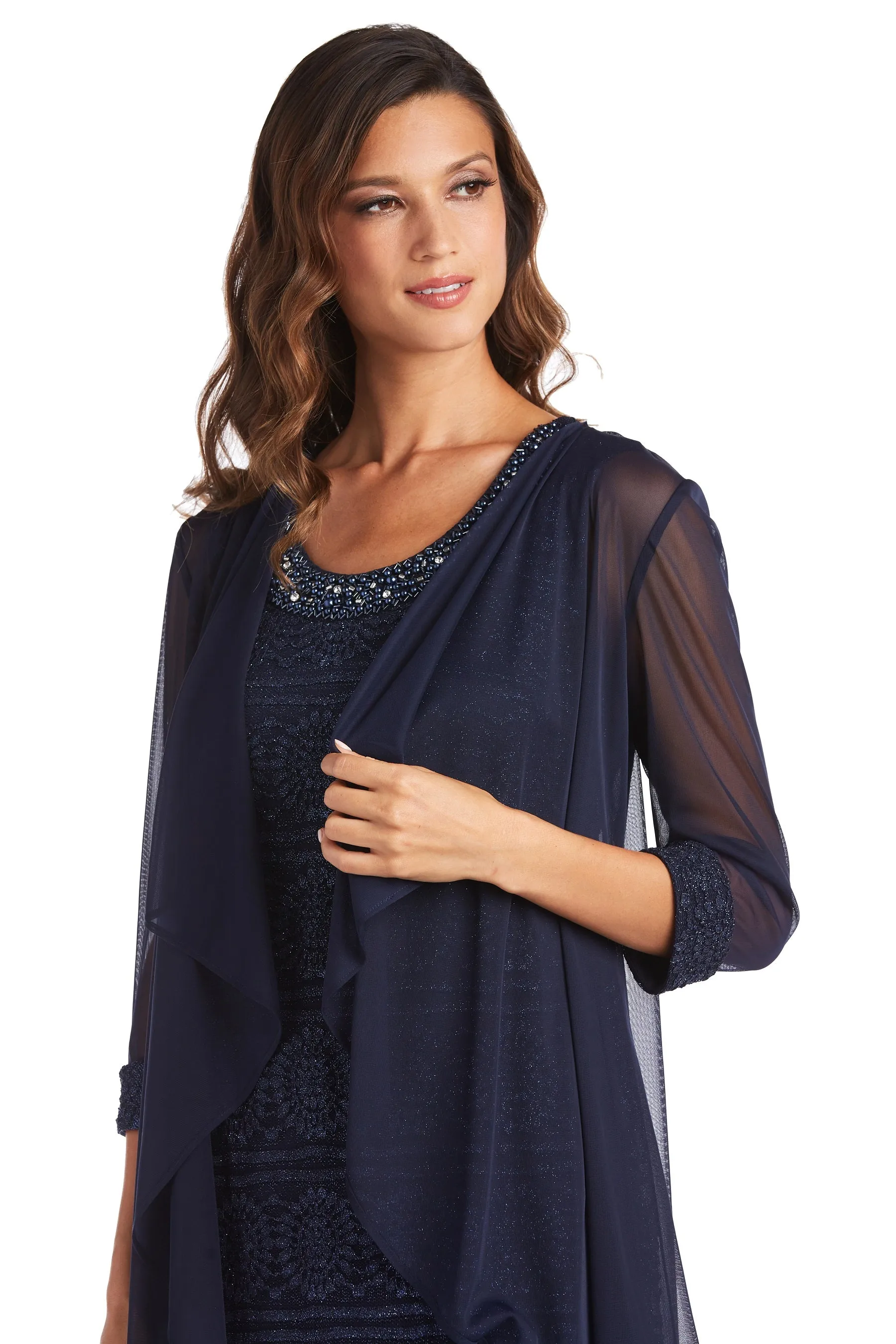 Glitter Patterned Jacket Dress with Beautiful Pearl Embellished Neckline - Petite sold by R&M Richards product image thumbnail 5