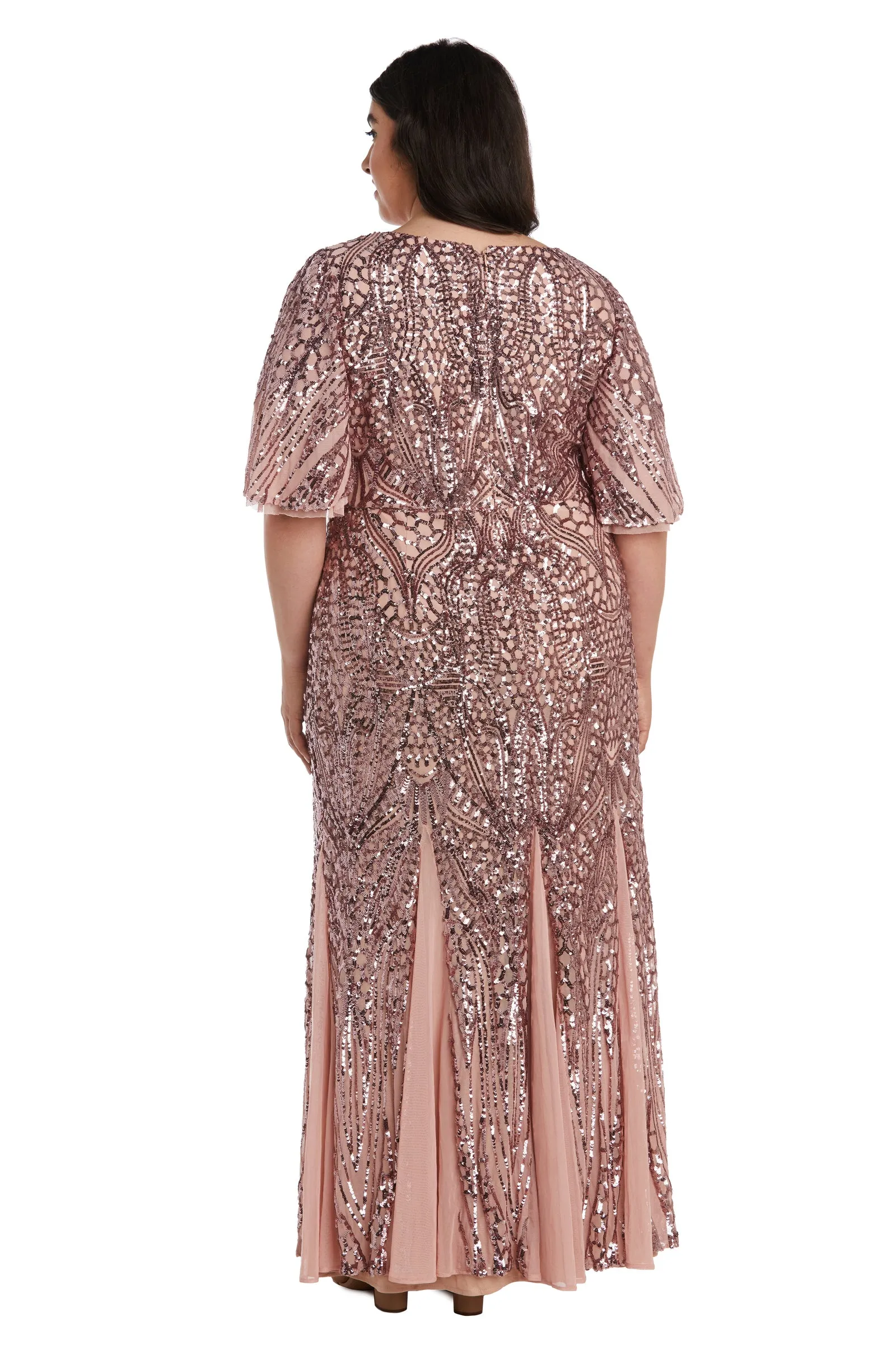 Long Sequin Gown with Flutter Sleeves and Godet Insets - Plus sold by R&M Richards product image thumbnail 2