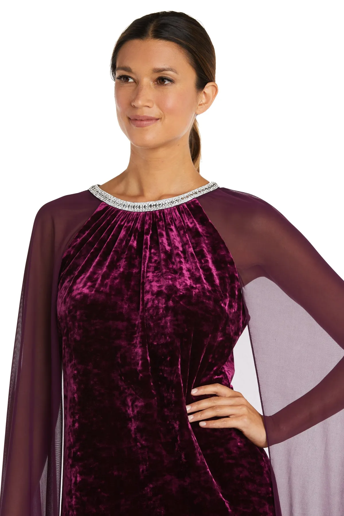 Long Dress With Rhinestone Neck and Chiffon Cape sold by R&M Richards product image thumbnail 3