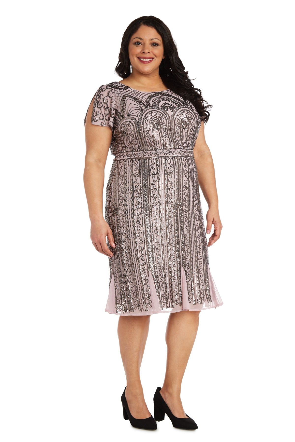 Midi Length Mesh Beaded Dress With Godet Insets - Plus sold by R&M Richards product image thumbnail 3