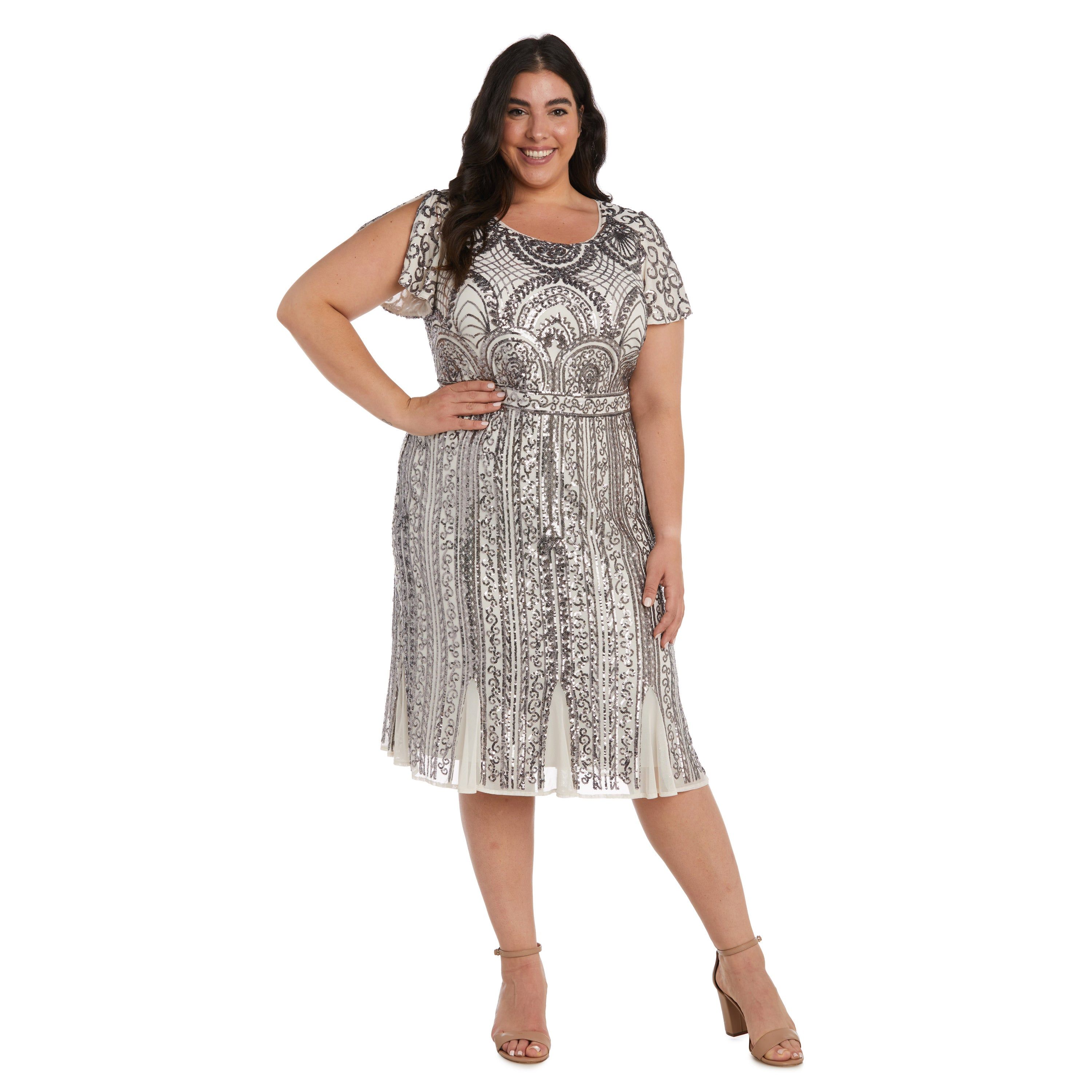 Midi Length Mesh Beaded Dress With Godet Insets - Plus sold by R&M Richards product image thumbnail 4