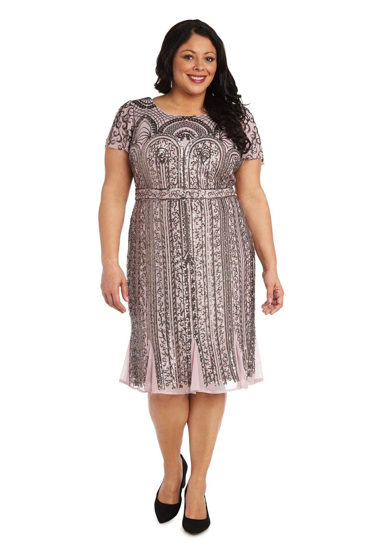 Midi Length Mesh Beaded Dress With Godet Insets - Plus sold by R&M Richards
