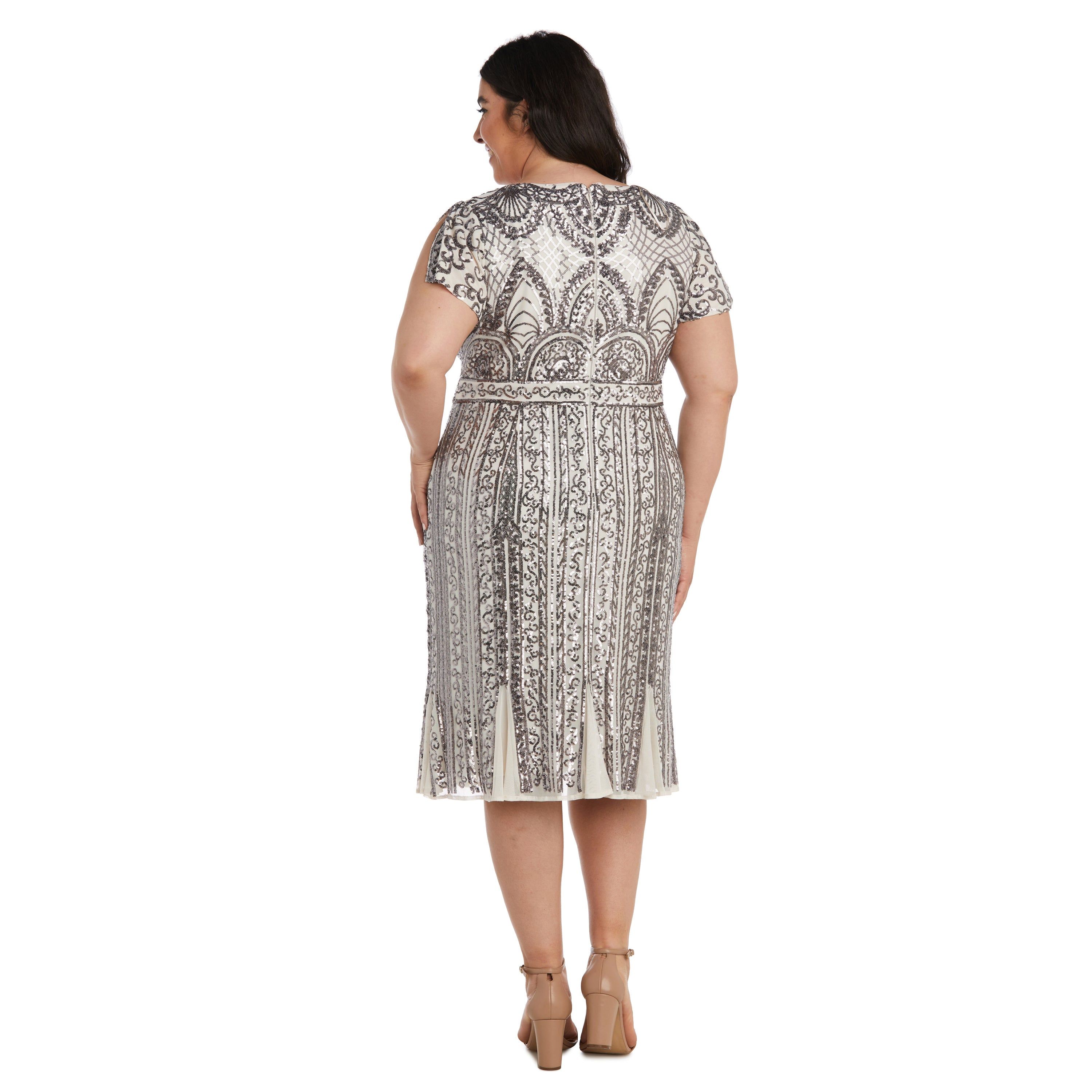 Midi Length Mesh Beaded Dress With Godet Insets - Plus sold by R&M Richards product image thumbnail 5