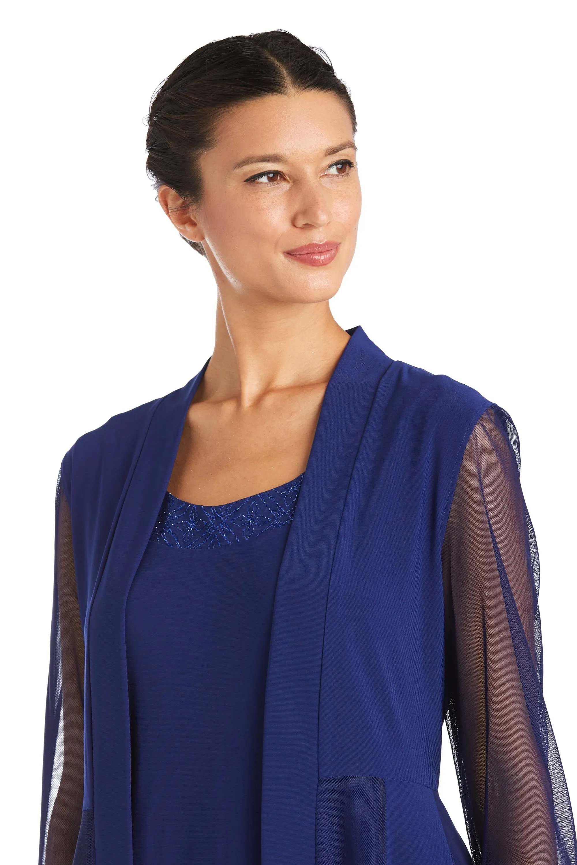 Shift Dress with Sparkling Neckline and Soft Jacket with Sheer Sleeves - Petite sold by R&M Richards product image thumbnail 5