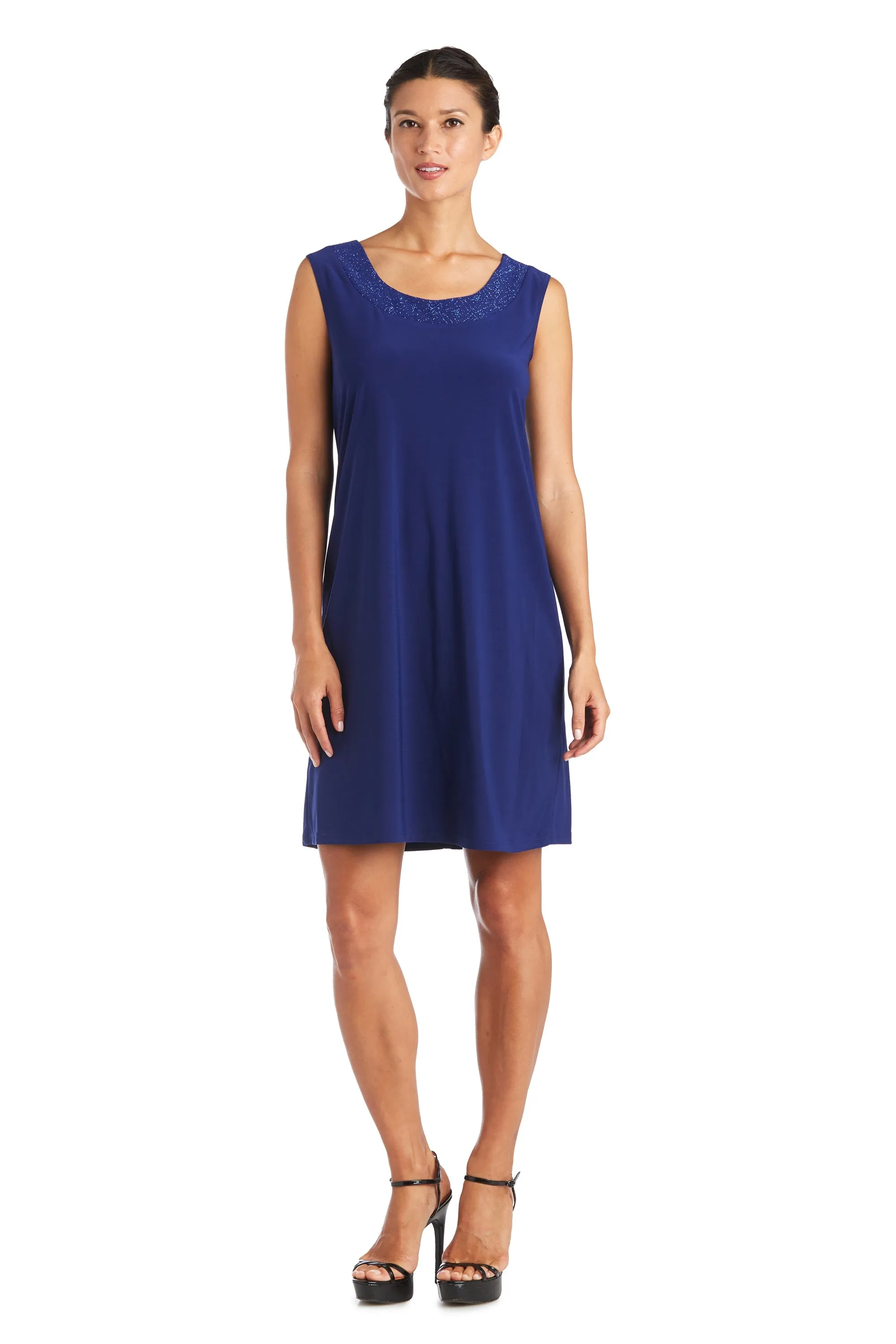 Shift Dress with Sparkling Neckline and Soft Jacket with Sheer Sleeves - Petite sold by R&M Richards product image thumbnail 3