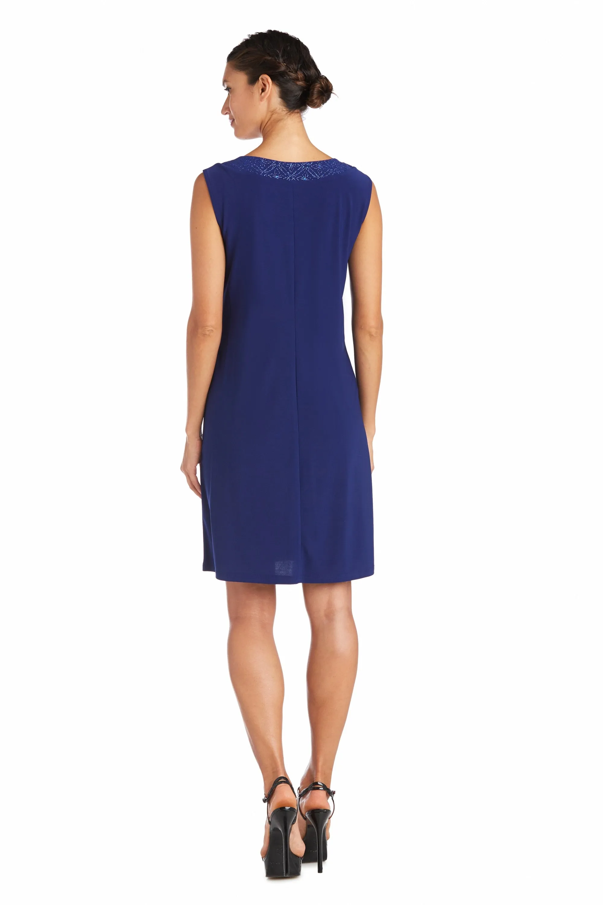 Shift Dress with Sparkling Neckline and Soft Jacket with Sheer Sleeves - Petite sold by R&M Richards product image thumbnail 4