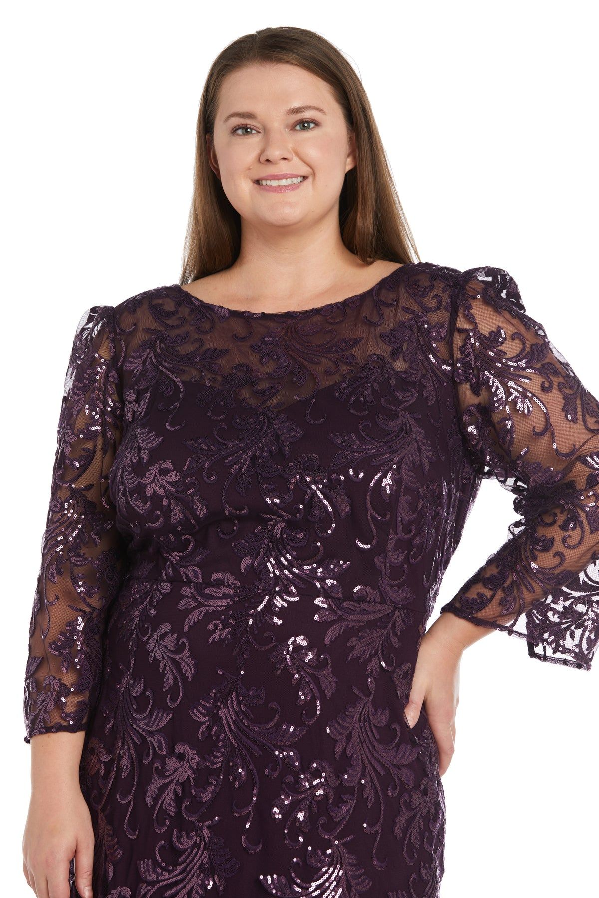 Sequined Evening Gown With Illusion Design - Plus sold by R&M Richards product image thumbnail 3