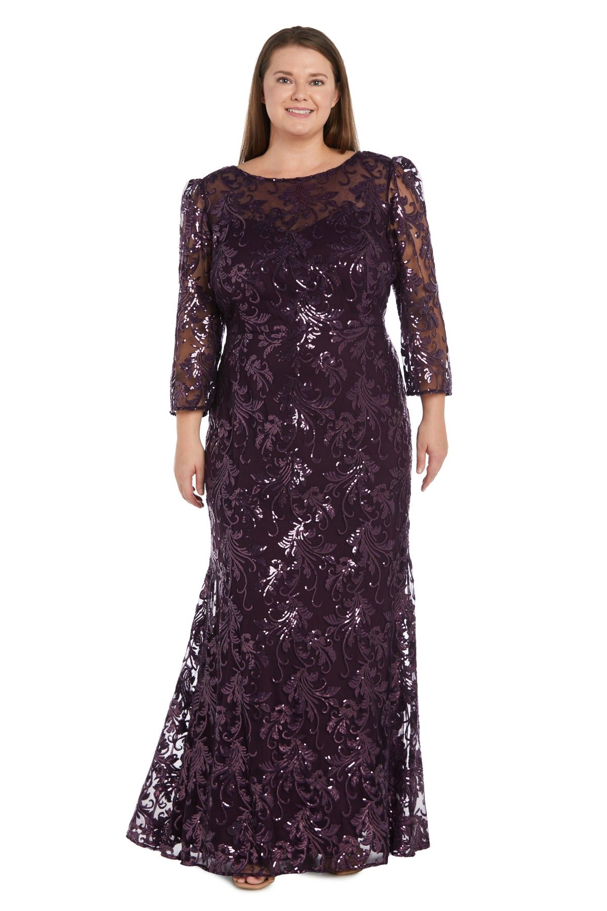 Sequined Evening Gown With Illusion Design - Plus sold by R&M Richards