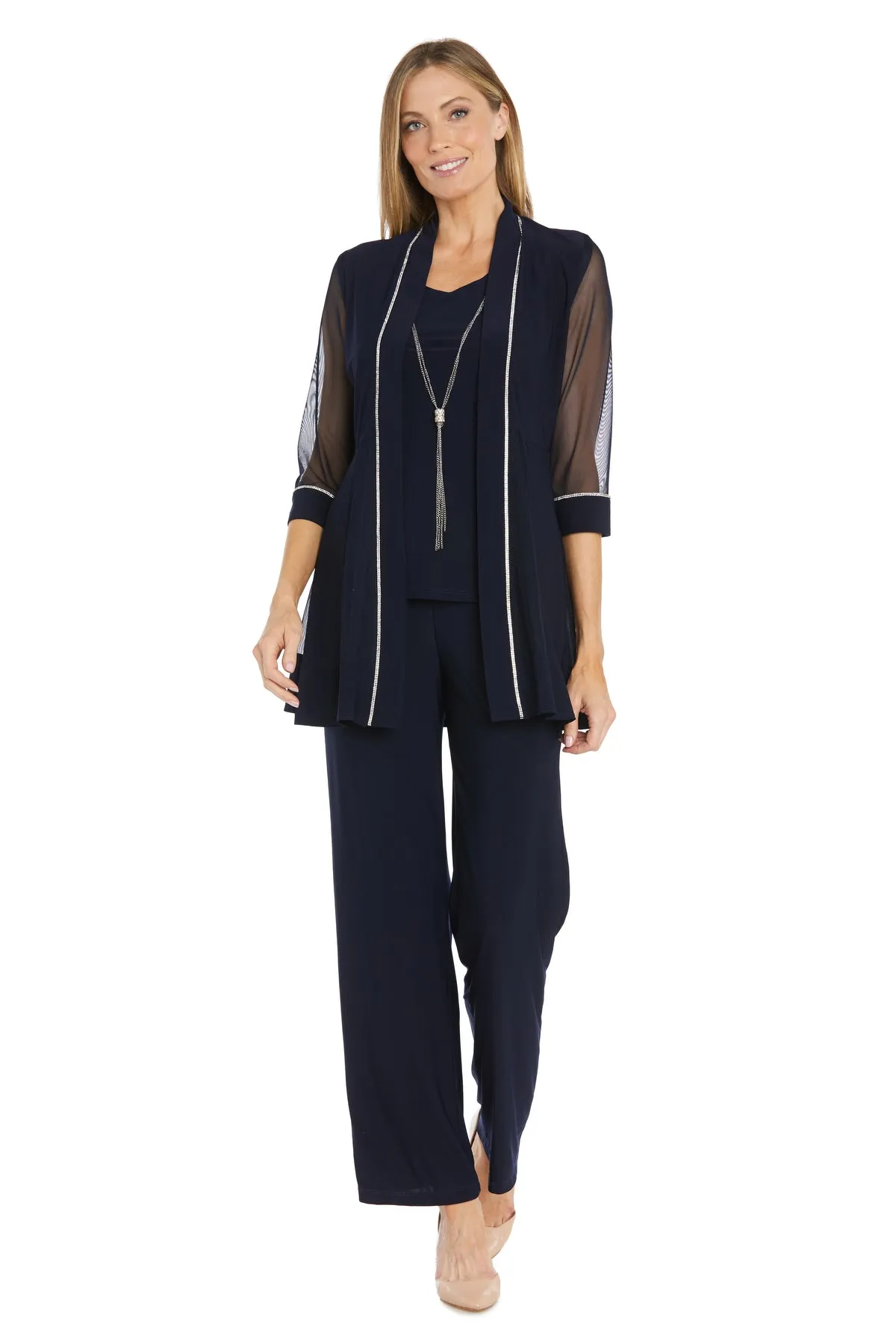 Pantsuit with Illusion Sleeves and Rhinestone Trim sold by R&M Richards