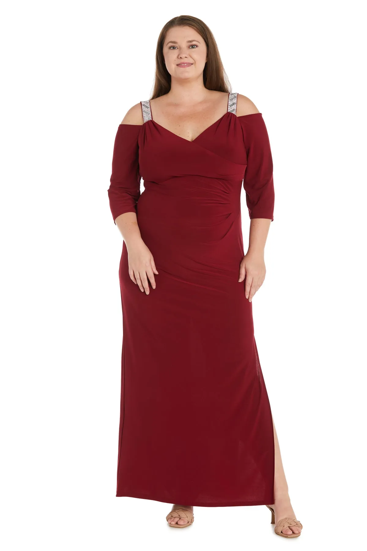 Cold Shoulder Gown with Rhinestone Detail Straps - Plus sold by R&M Richards