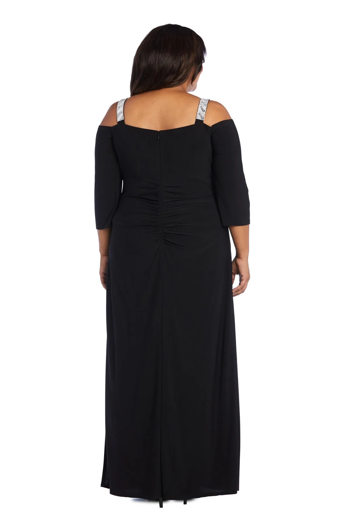 Cold Shoulder Gown with Rhinestone Detail Straps - Plus sold by R&M Richards product image thumbnail 5