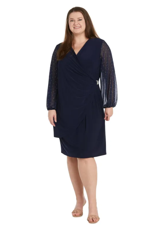 Cocktail Dress With Sheer Rhinestone Balloon Sleeves - Plus sold by R&M Richards