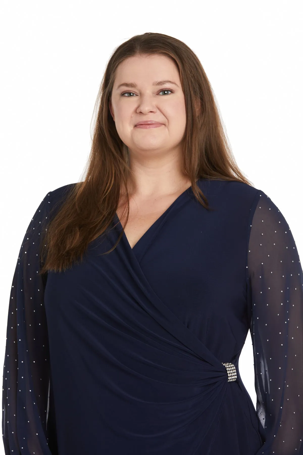 Cocktail Dress With Sheer Rhinestone Balloon Sleeves - Plus sold by R&M Richards product image thumbnail 3