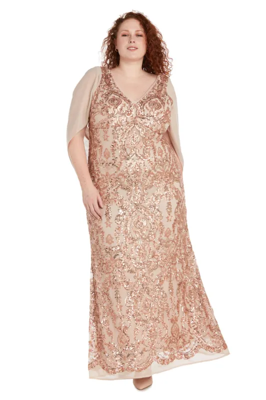 Sequin Gown with Chiffon Wrap Around Cape - Plus sold by R&M Richards