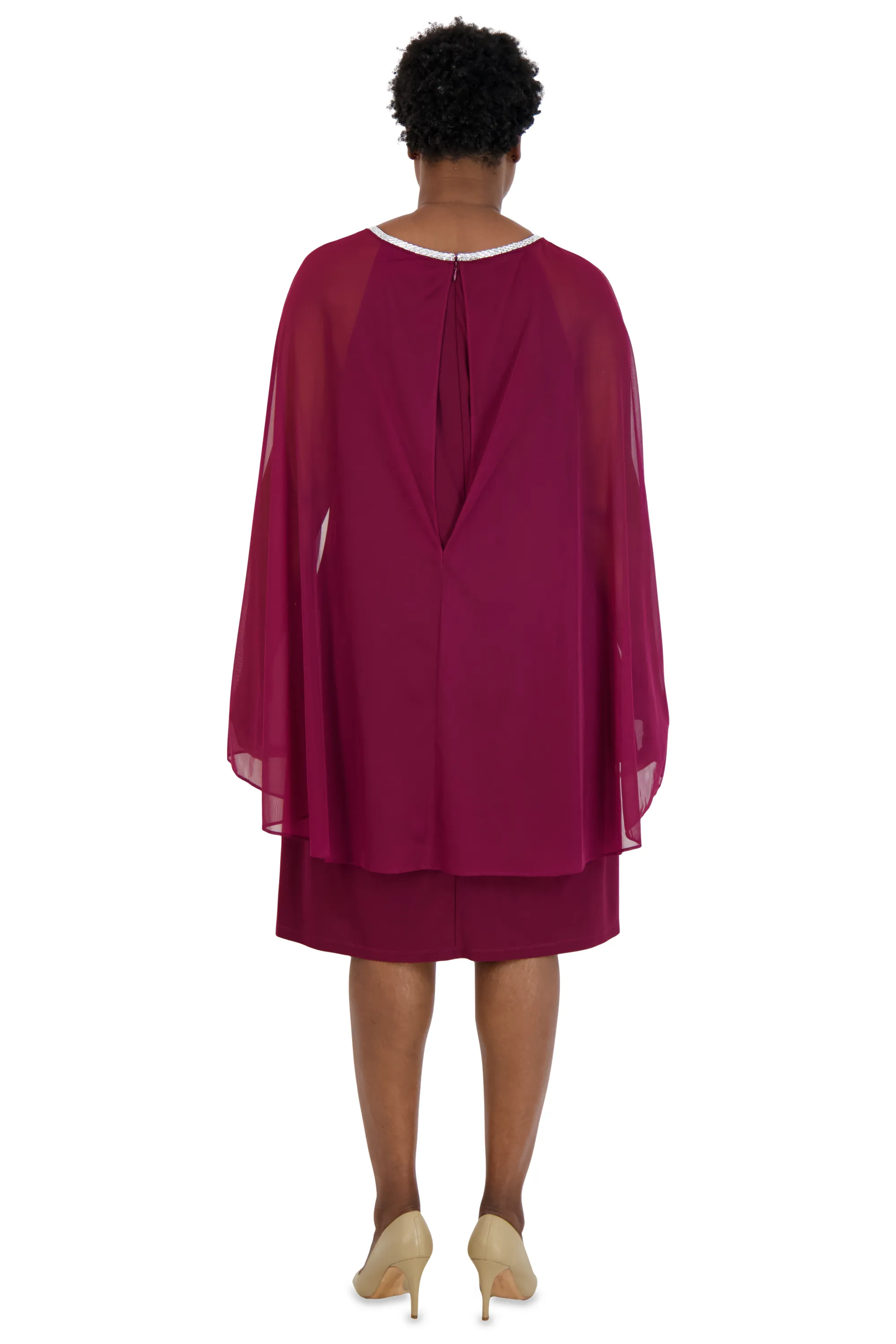 Chiffon Dress with Rhinestone Neckline and Sheer Capelet - Plus sold by R&M Richards product image thumbnail 2