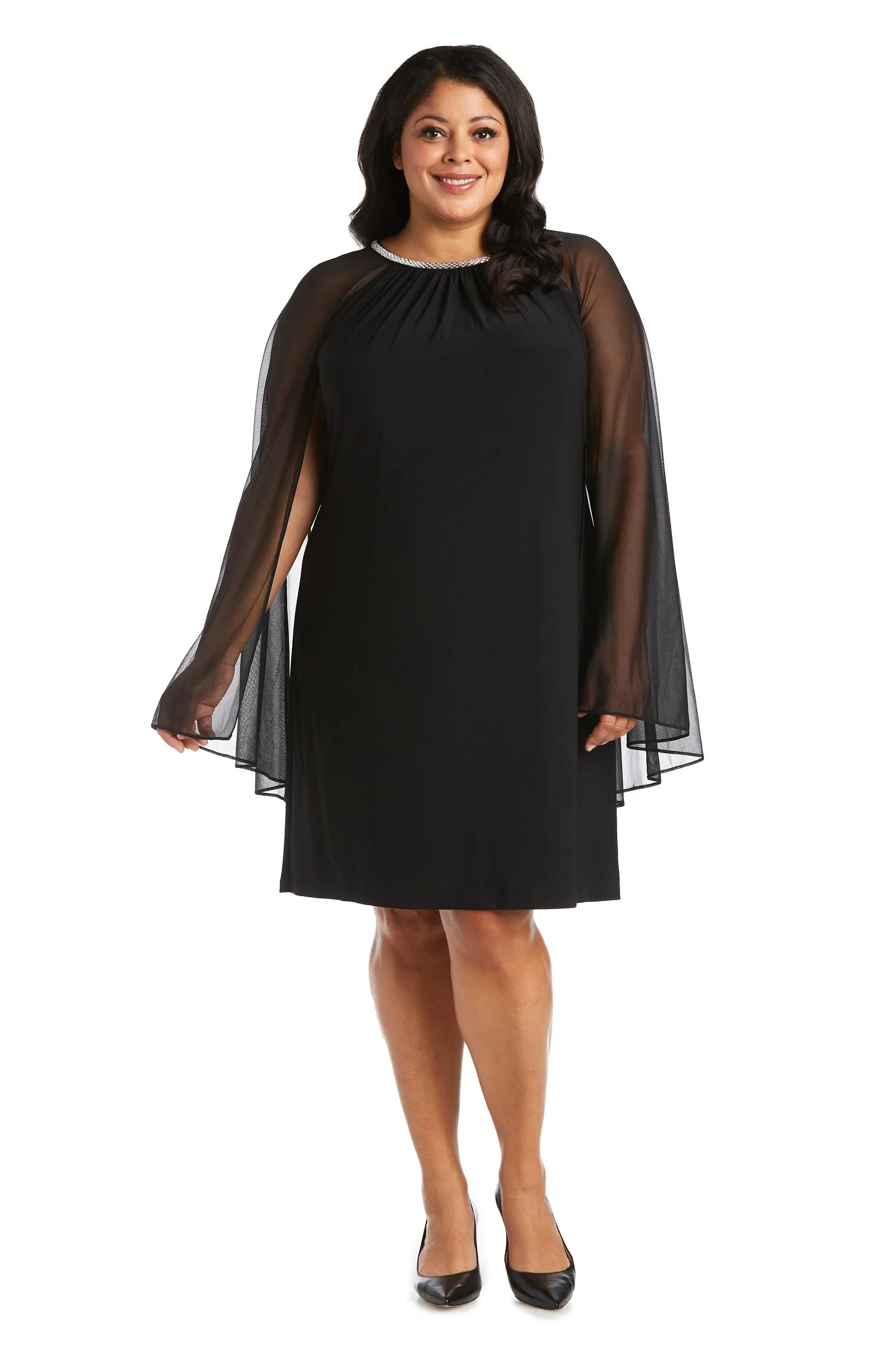Chiffon Dress with Rhinestone Neckline and Sheer Capelet - Plus sold by R&M Richards product image thumbnail 3