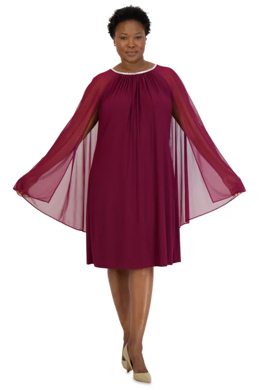 Chiffon Dress with Rhinestone Neckline and Sheer Capelet - Plus sold by R&M Richards