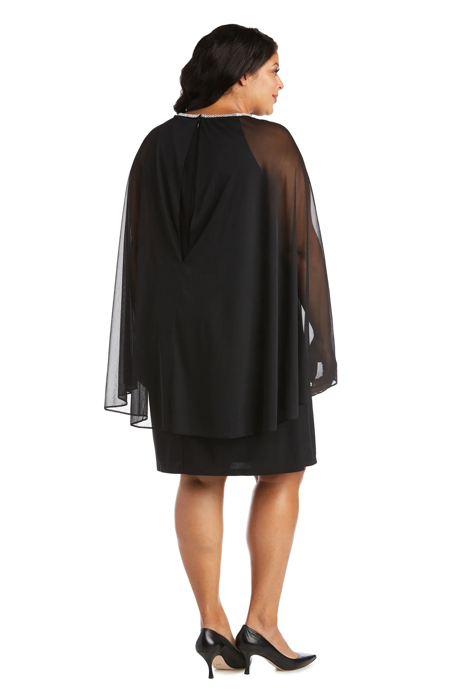 Chiffon Dress with Rhinestone Neckline and Sheer Capelet - Plus sold by R&M Richards product image thumbnail 4
