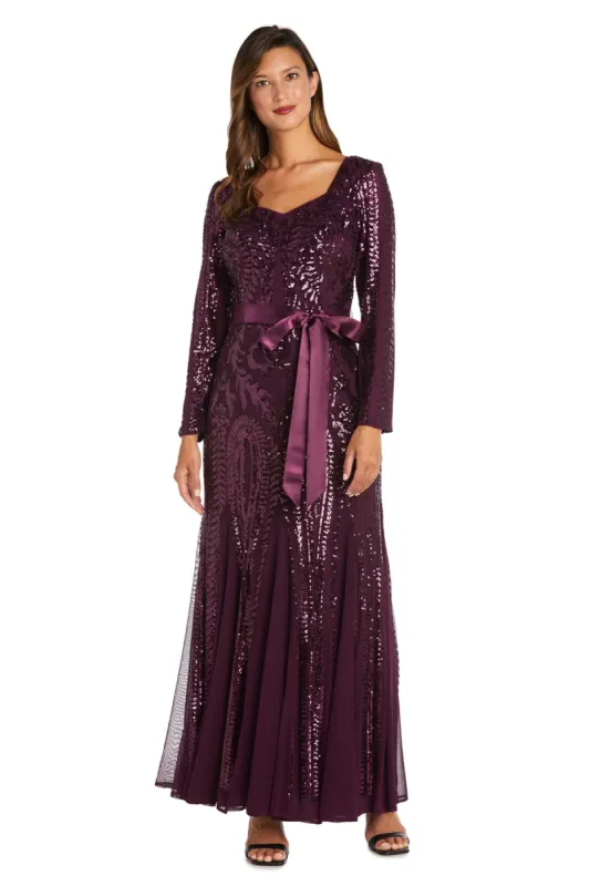 Long Sleeved Sequined Evening Gown  - Petite sold by R&M Richards