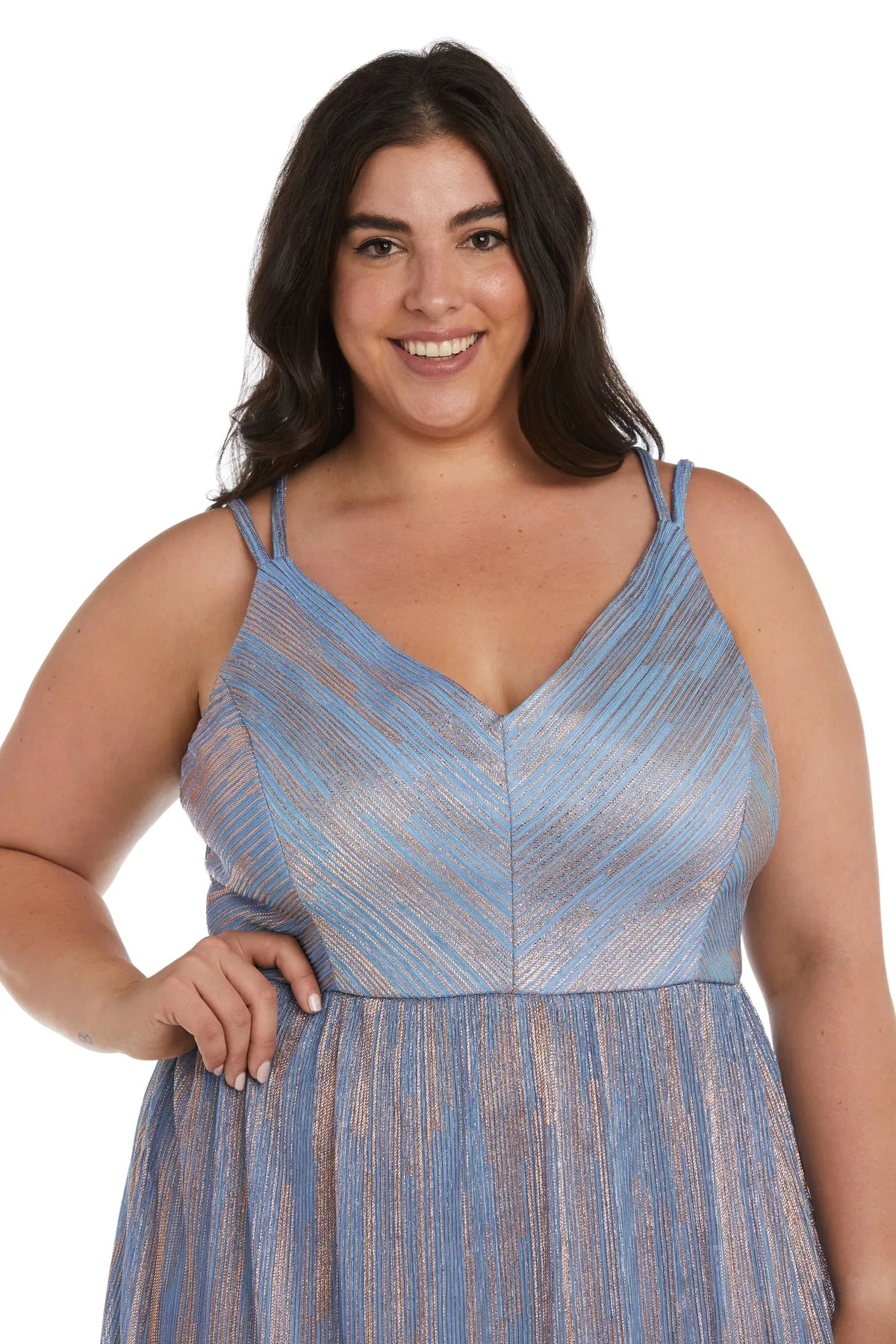 Nightway Long Shimmer Gown with Double Straps - Plus sold by R&M Richards product image thumbnail 3