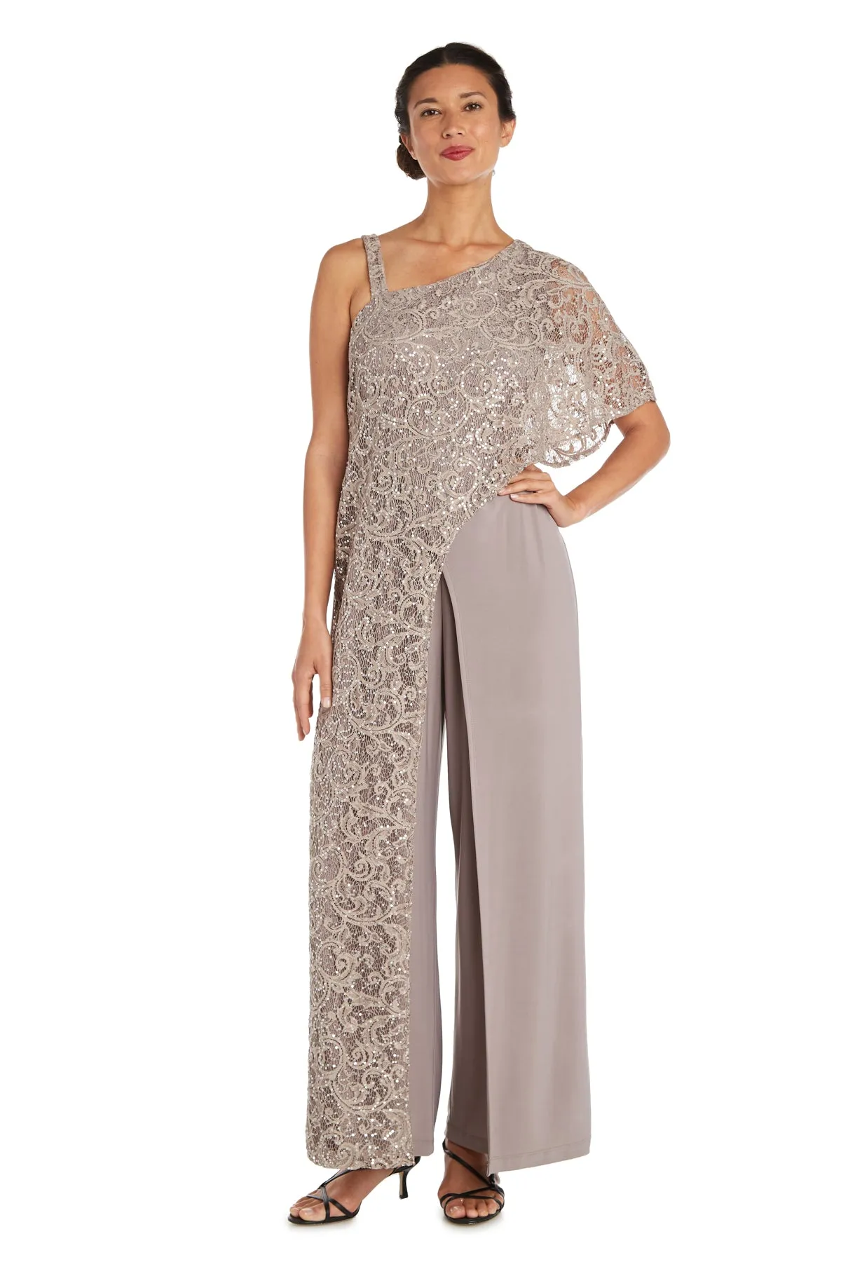 Asymmetric Evening Jumpsuit with Lace and Sequins sold by R&M Richards product image thumbnail 4