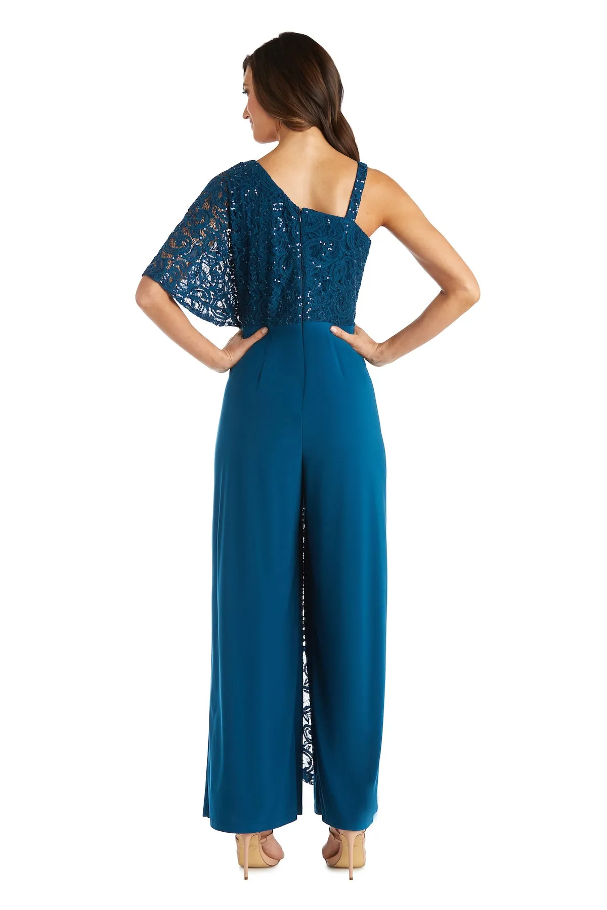 Asymmetric Evening Jumpsuit with Lace and Sequins sold by R&M Richards product image thumbnail 2