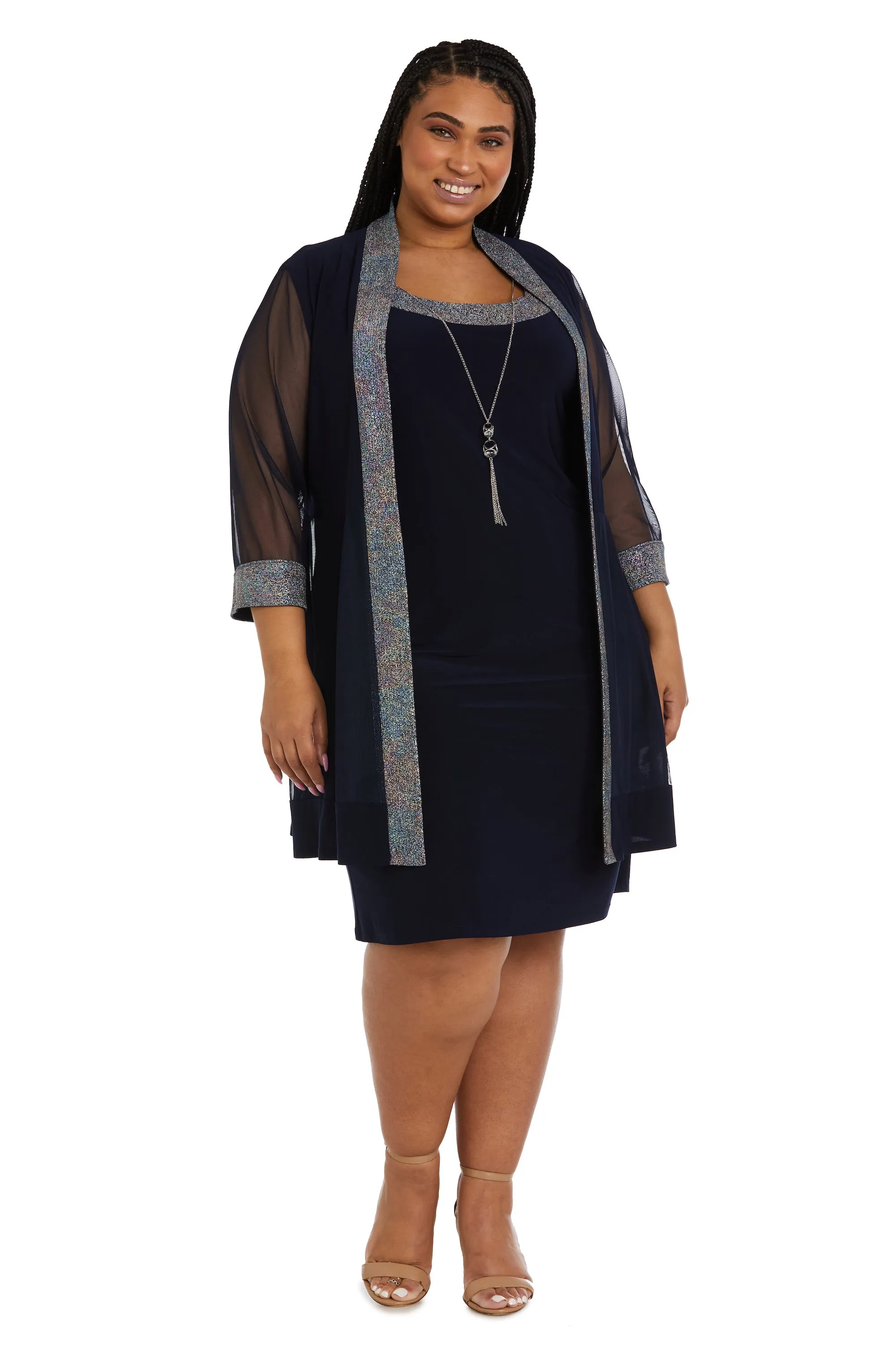 Two Piece Foil Knit Detail Jacket Dress - Plus sold by R&M Richards