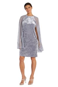 Short Dress With Rhinestone Neck and Chiffon Cape sold by R&M Richards