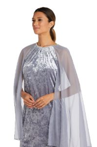 Short Dress With Rhinestone Neck and Chiffon Cape sold by R&M Richards