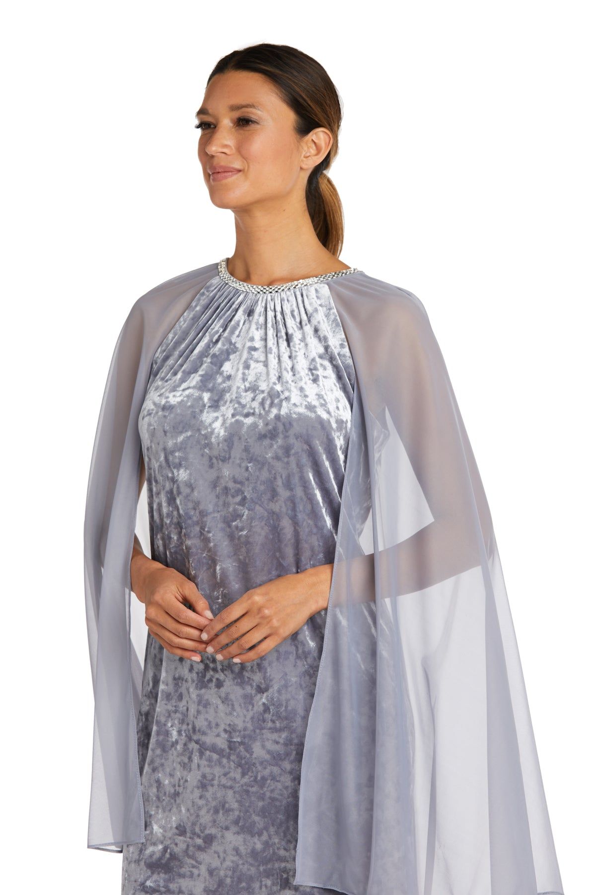 Short Dress With Rhinestone Neck and Chiffon Cape sold by R&M Richards product image thumbnail 2