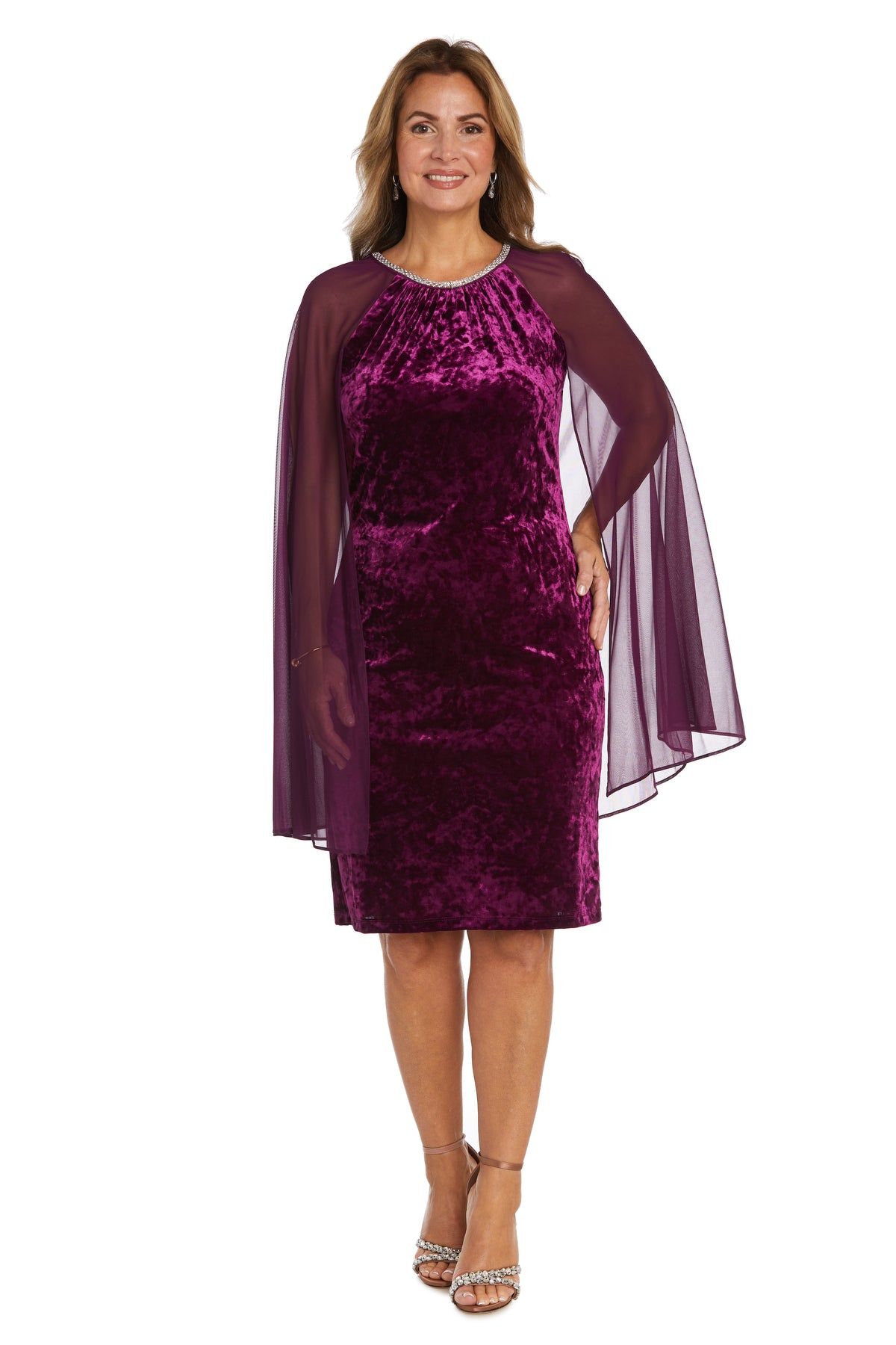 Short Dress With Rhinestone Neck and Chiffon Cape sold by R&M Richards product image thumbnail 4