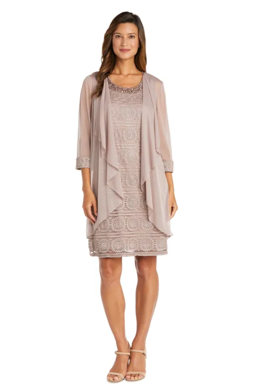 Glitter Patterned Jacket Dress with Beautiful Pearl Embellished Neckline sold by R&M Richards