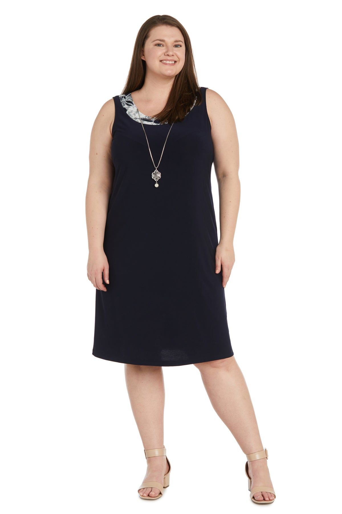 Laced Jacket Dress With Feather Contrast Print - Plus sold by R&M Richards product image thumbnail 3