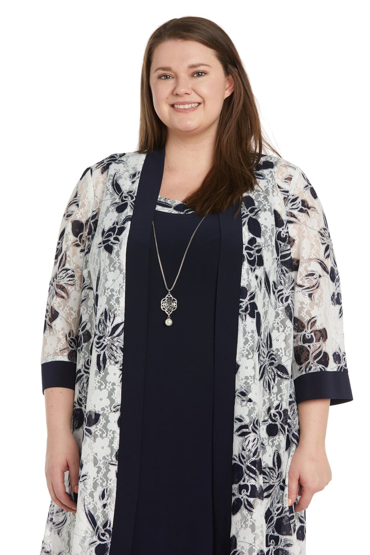 Laced Jacket Dress With Feather Contrast Print - Plus sold by R&M Richards product image thumbnail 5