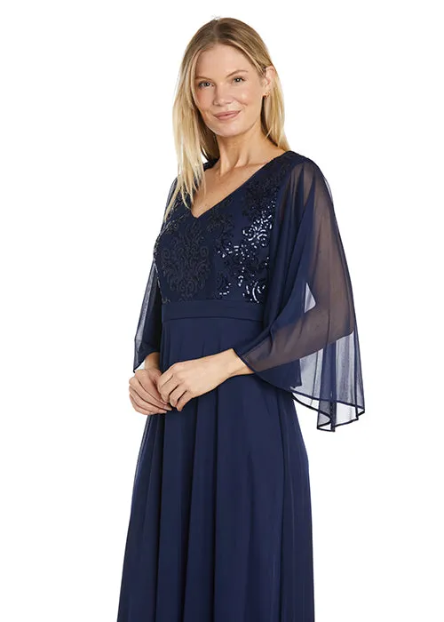 Long Fleur De Lis Sequin Bodice Dress with Cape Sleeves sold by R&M Richards product image thumbnail 3