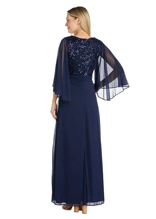 Long Fleur De Lis Sequin Bodice Dress with Cape Sleeves sold by R&M Richards product image thumbnail 2