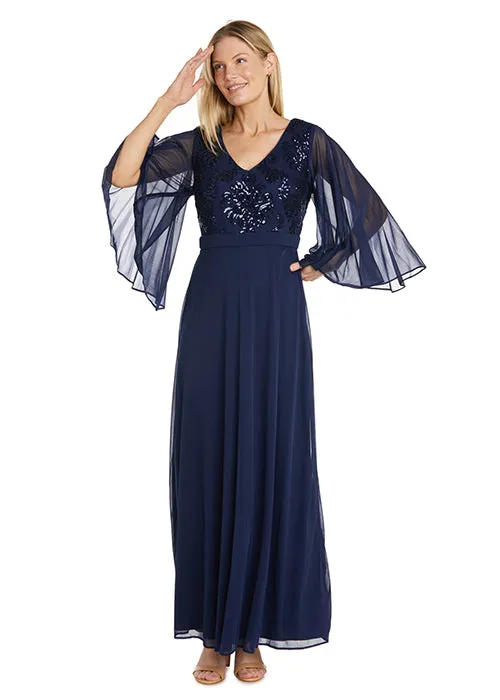 Long Fleur De Lis Sequin Bodice Dress with Cape Sleeves sold by R&M Richards