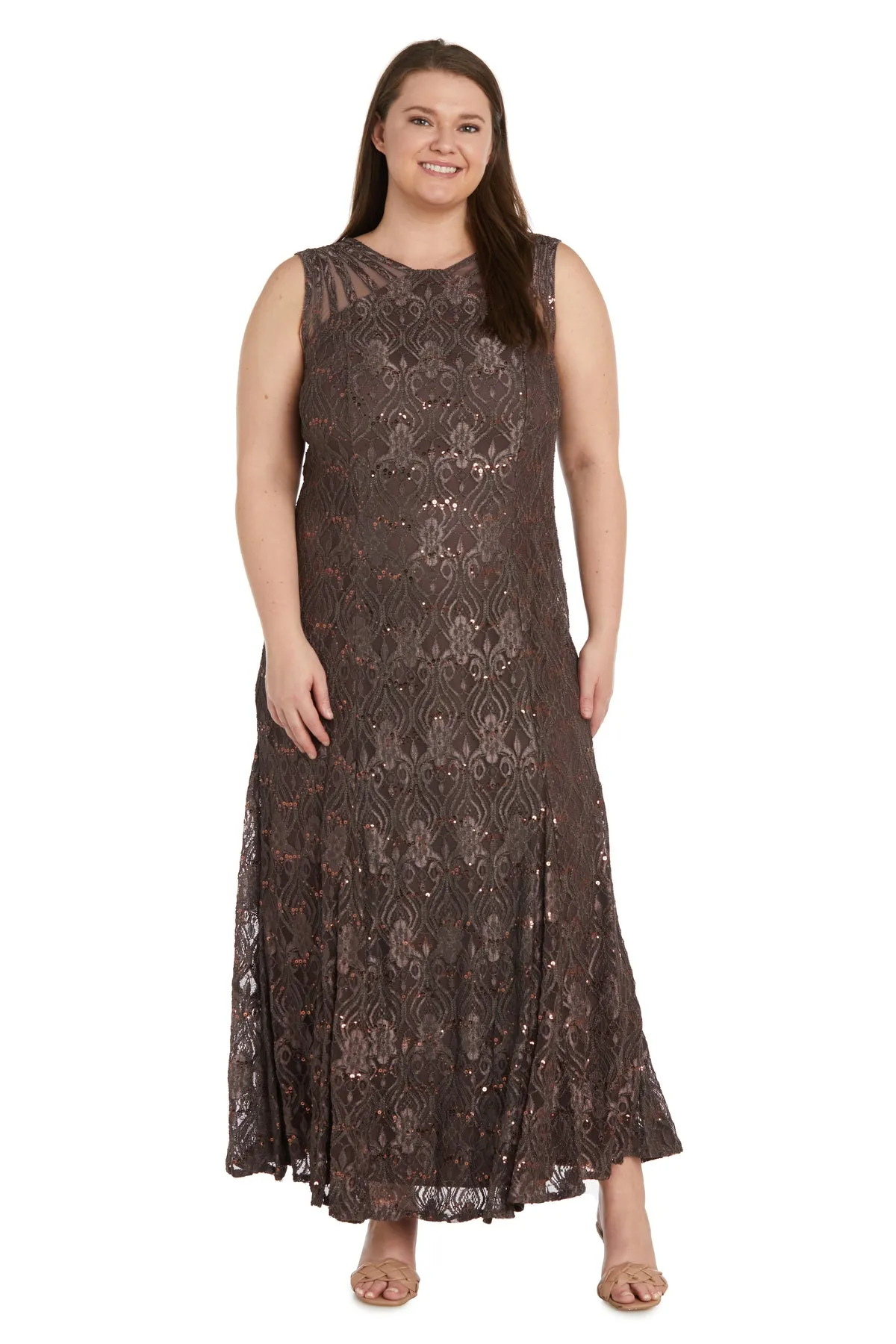 Sequined Lace Gown with Sheer Inserts - Plus sold by R&M Richards product image thumbnail 4