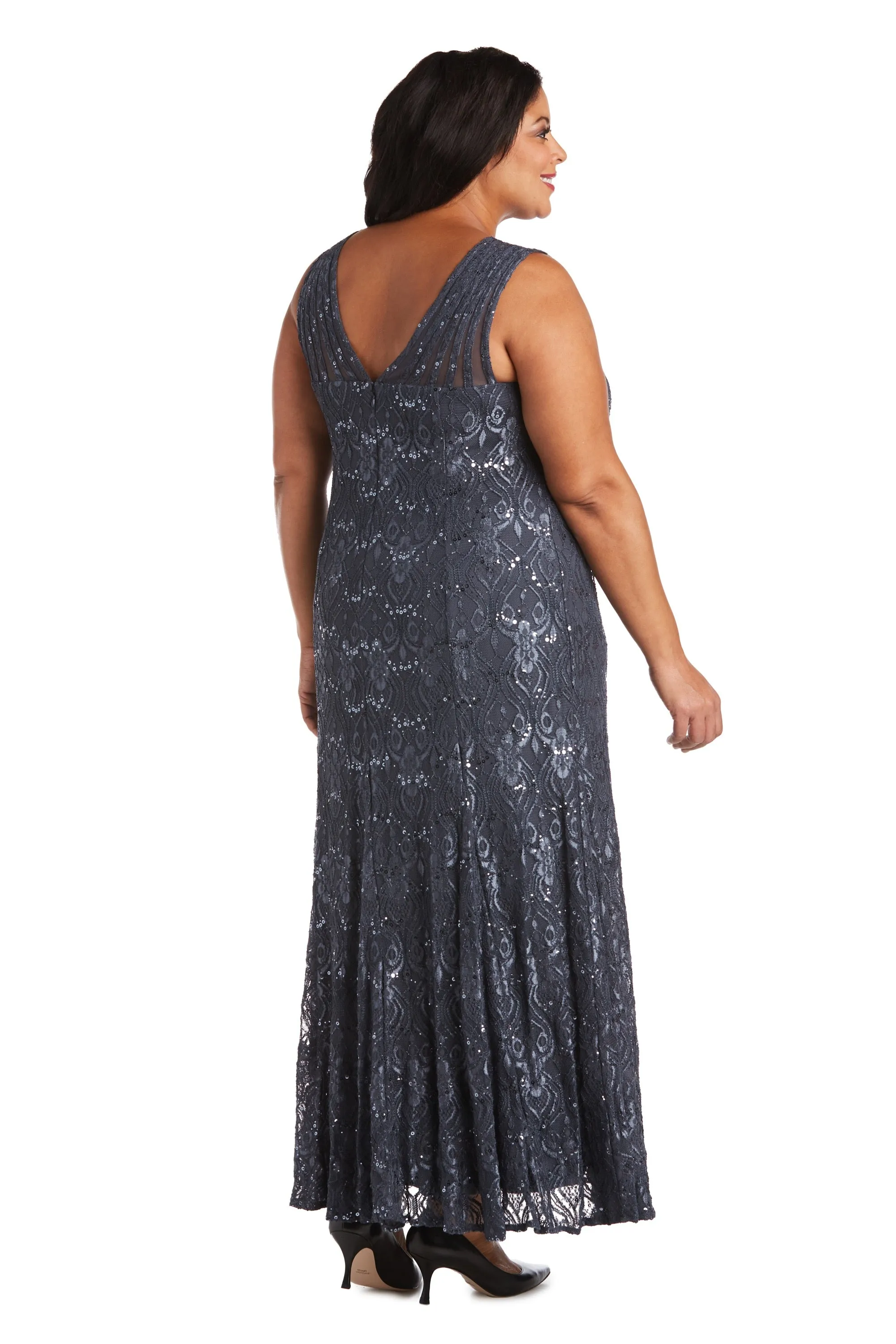 Sequined Lace Gown with Sheer Inserts - Plus sold by R&M Richards product image thumbnail 2