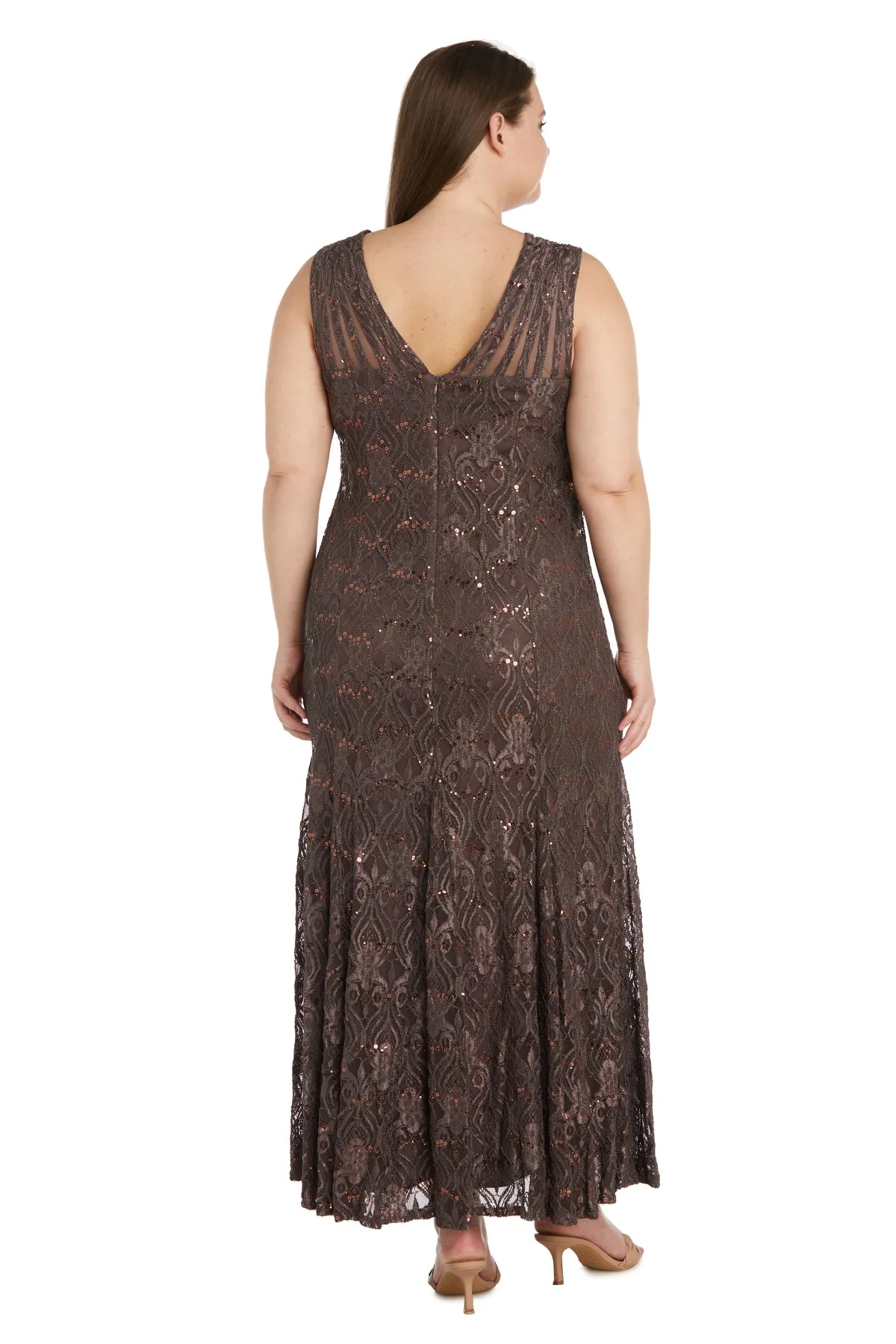 Sequined Lace Gown with Sheer Inserts - Plus sold by R&M Richards product image thumbnail 5