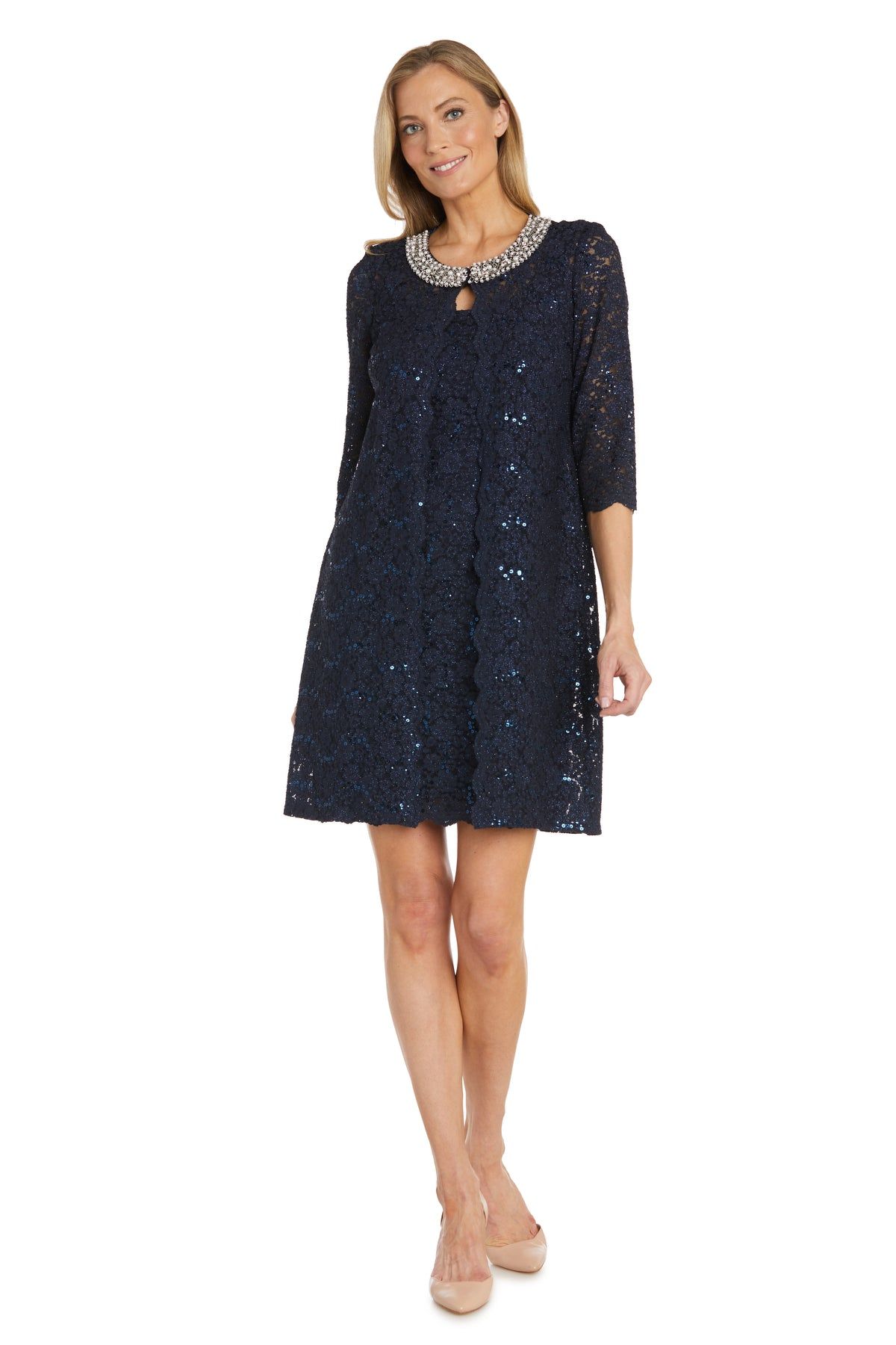 Lace Jacket Dress With Pearl Detail Neckline sold by R&M Richards
