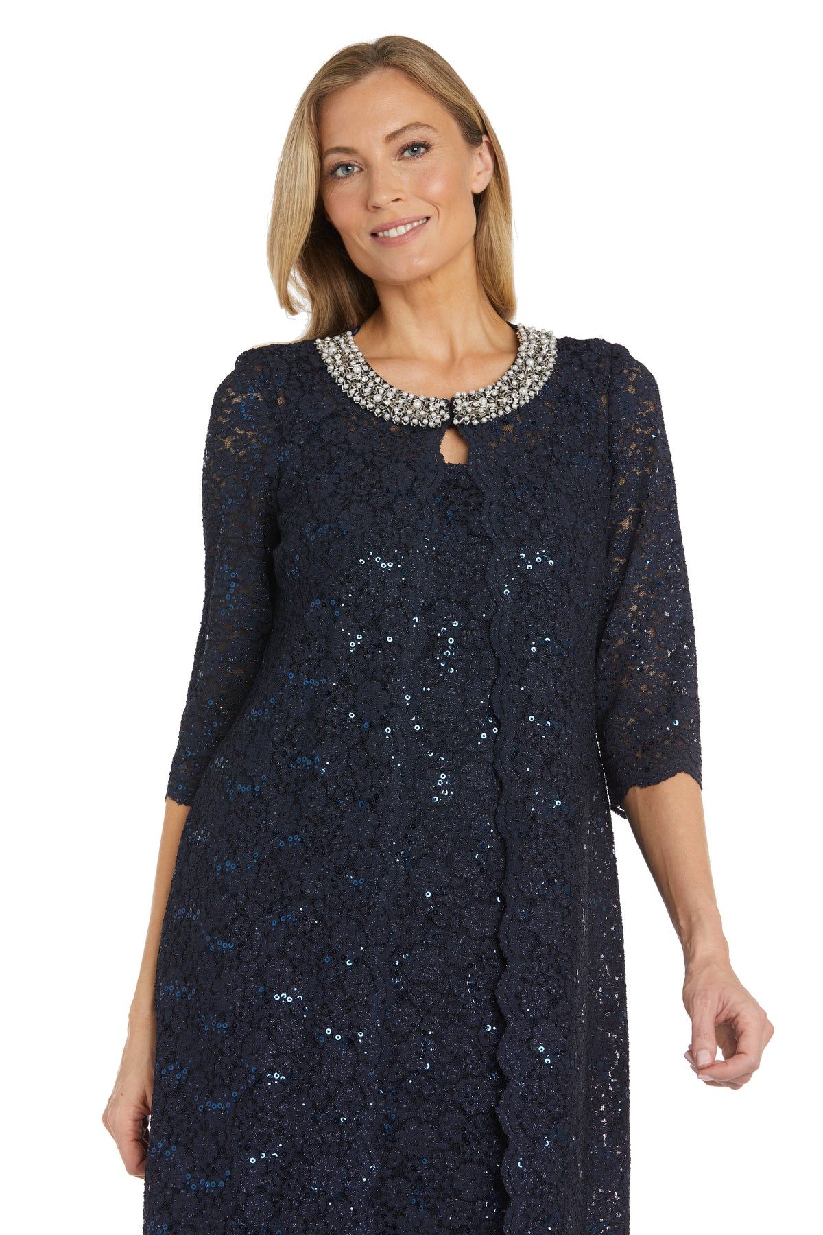 Lace Jacket Dress With Pearl Detail Neckline sold by R&M Richards product image thumbnail 3