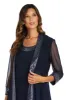 Two Piece Dress with Metallic Pattern Neckline and Jacket with Sheer Sleeves sold by R&M Richards
